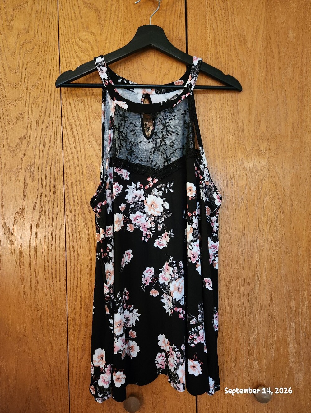 Torrid Floral Lace Yoke Black Women's Tank Top